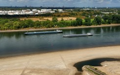 The Rhine river in Germany has dried to a narrow channel in parts