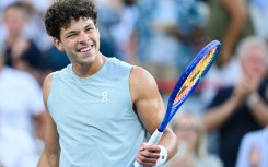 Defending champion Ben Shelton of the United States celebrates a quarter-final victory over Czech Jakub Mensik at the ATP Montreal Masters