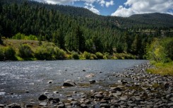 The Rio Grande river is seen flowing in Rio Grande National Forest, Colorado