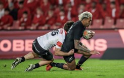 New Zealand trailed 35-17 after 49 minutes when centre Rieko Ioane (R) scored his first try
