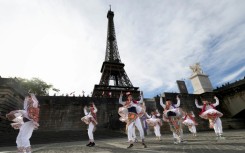 Dancers from the BAPS group performed next to the Eiffel Tower