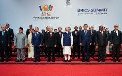BRICS leaders including China, Russia and India entered a second day of talks in New Delhi, discussing "inclusive global growth", after reaching rare agreement calling for calm in the Middle East.