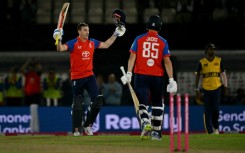 England captain Harry Brook celebrates his century during the first T20 against Sri Lanka at Southampton
