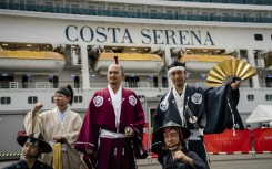 A welcoming ceremony featuring a samurai performance that drew condemnation in South Korea