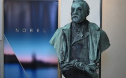 Une statue d'Alfred Nobel, à Stockholm, le 5 octobre 2026 en Suède