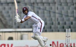 West Indies' Brandon King plays a shot during the fourth day of the first Test